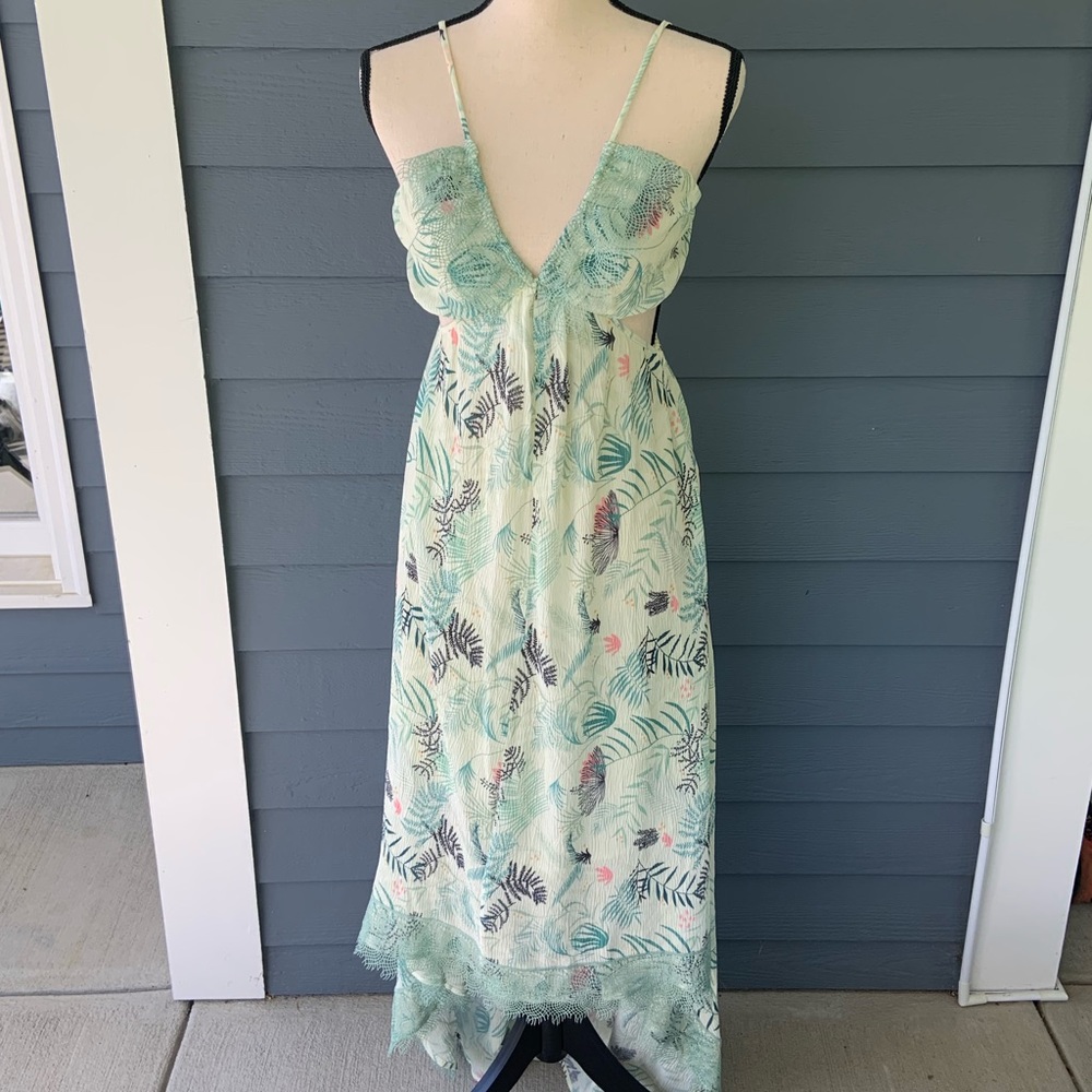 Foxiedox Floral Maxi Dress Cutout Sides Hi/Low Hem